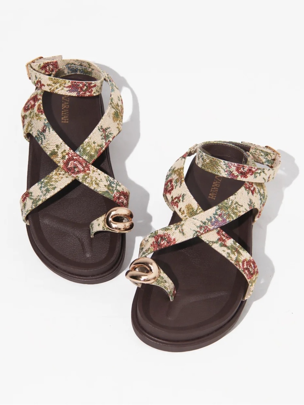 Floral Toe Ring Flat Sandal